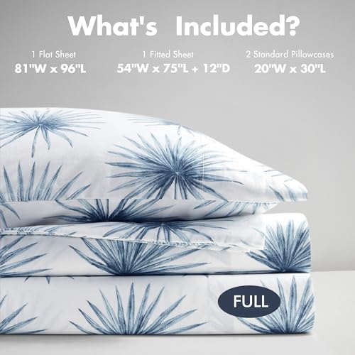 Image of Madison Park 100% Cotton Sheets, Full Size, 200TC, Blue Palmetto, 4 Piece | Breathable & Soft Sheet Set, Printed Design, All Season Comfort, Elastic Deep Pocket Fits Up to 17 inch Mattress, OEKO-TEX