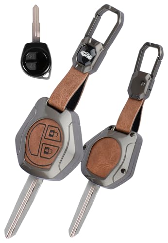 Image of Premium Metal Leather Key Cover Compatible with Maruti Suzuki S-Presso,Swift,SX4,DZire,Ignis,Alto,Vitara Brezza,Ertiga,Ciaz,Baleno,Ritz 2 Button Key Leather Protection with Keychain