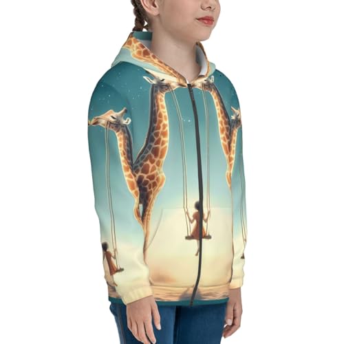 Giraffe Swing Kids Pullover Hoodies Boys Zip Up Sweatshirts Girls Athletic Clothes with Pocket4