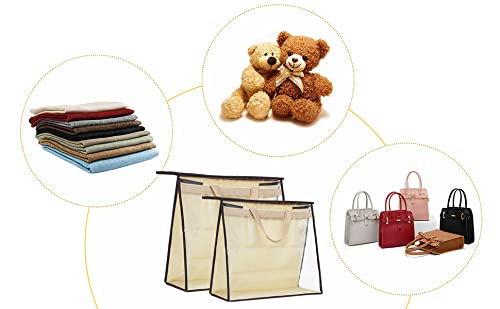 Vercord Premium Transparent Dust-Free Moistureproof Cover Purse Handbag Storage Organizer Hanging Bag With Handle Zipper Space-Saving Holder Beige Large #TOP6