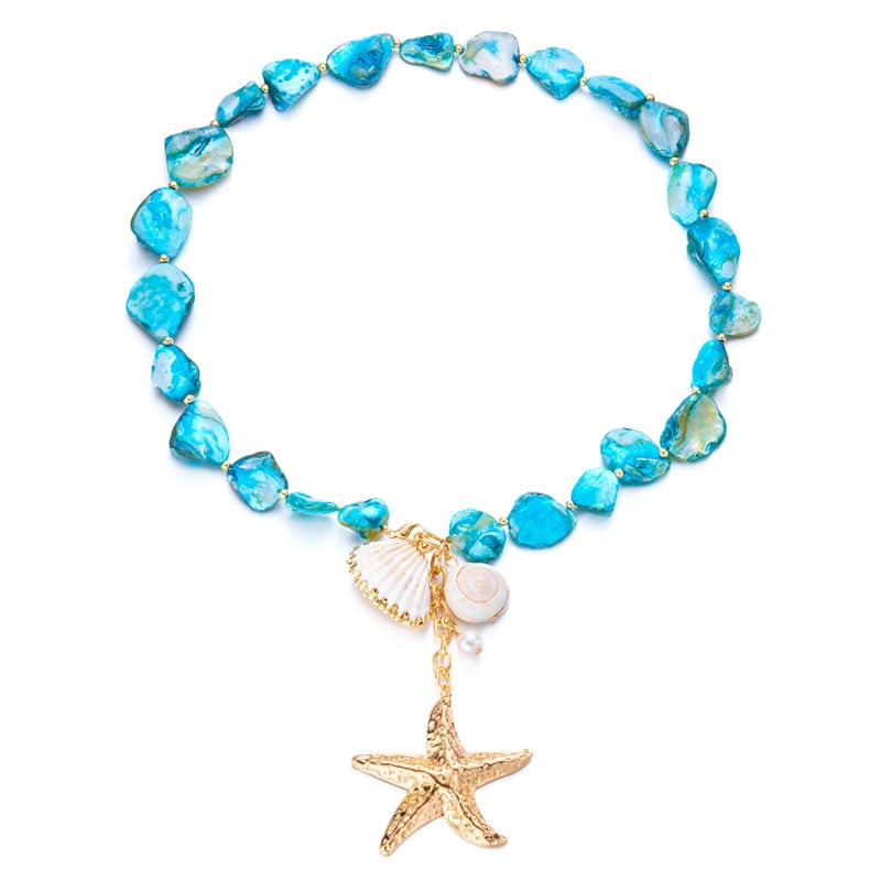 RINHOO Starfish Shell Necklaces for Women Summer Irregular Seashell Statement Necklace Beach Surfer Jewelry (Style A-Blue) - image 1