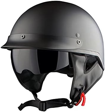 1Storm Motorcycle Half Face Helmet Mopeds Scooter Pilot with Retractable Inner Smoked Visor, Matt Black