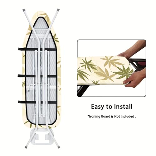 Image of Nuxovilar Olive Green Beige Leaf Ironing Board Cover 15x54 Polyester | Iron Pad Scorch Guard laundry helper protective board shield home laundry room craft studio (Beige Leaf)