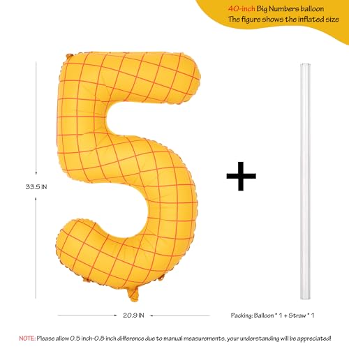 Image of 40 inch Matte Yellow Balloons Toy Inspired Story Theme party Supplies Digital 5 | Number Birthday Decoration, Cowboy Decorations Western, Cowgirl Party Balloon
