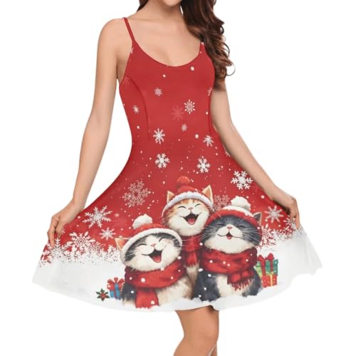Image of Women's Spaghetti Strap Dress Summer Casual Swing Sundress Girls Beachwear Swing Mini Dress