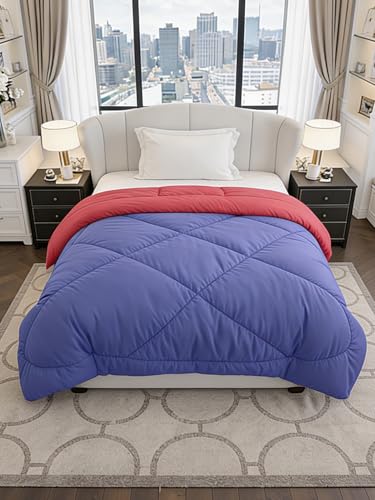 Image of Monte Carlo Polyester Comforter Single Bed | 200 GSM Lightweight & Reversible | Soft Quilt for Mild Winter | Easy Care All Season Comforter (Blue /Maroon) | 59 x 87 Inches