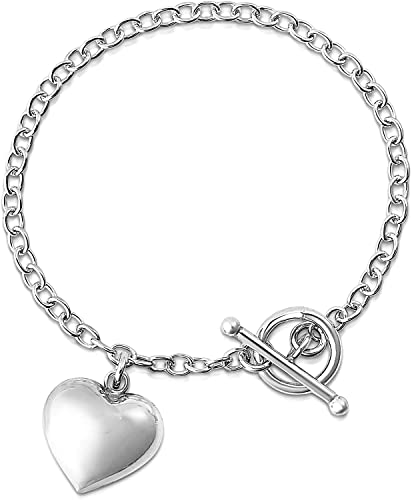 Savlano 925 Sterling Silver 14K Gold Plated Italian Toggle Heart Charm Bracelet Comes With Gift Box for Women - Made in Italy