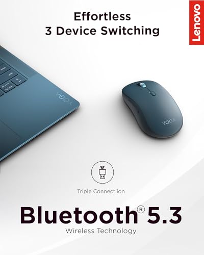 Image of Lenovo Yoga Bluetooth Silent Mouse, 3 Level DPI Adjustment, 36 Month Battery Life, Bluetooth 5.3, 3 Device Paring, Whisper Quiet, Programmable Buttons, Smooth Finish, Tidal Teal