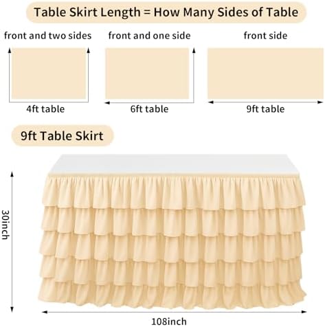 Champagne Table Skirt Tutu Ruffled Tablecloth for Classroom Teacher Desk Skirt Back to School Supplies for Princess Girls Birthday Party Cake Dessert Decorations, 9FT