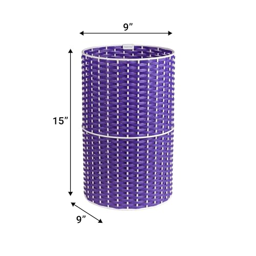 happimess HPM1100E Cecil Modern 4.13-Gallon Faux Wicker Cylinder Waste Basket, Purple/White for Home, Bathroom, Living Room, Office, Bedroom, Kitchen by happimess - Used condition - Image 3