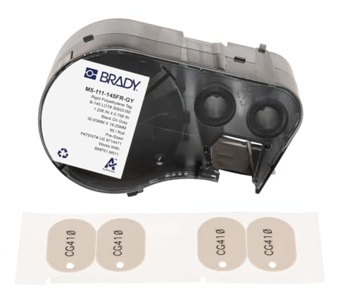 Image of Brady Polyethylene Label Tape for Label Printer BMP51 /BMP53 /M511-65 Self Adhesive Printer Labels - Black on Grey (30,63 mm (W) x 19,05 mm (H)) - M5-111-145FR-GY