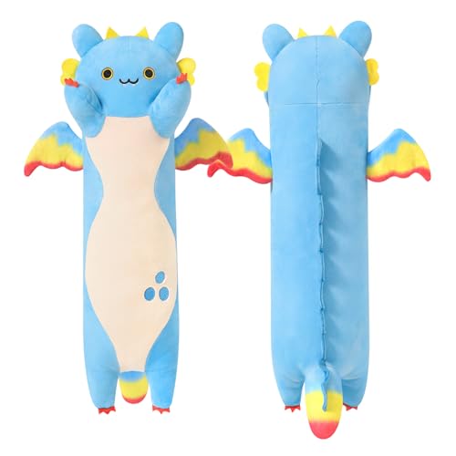 shownicer Plüschtier Drache Kuscheltier Stofftier Langes Drachen Plüschkissen Weiches Kuschelkissen Spielzeug Geschenk für Erwachsene Kinder (Blau, 50cm)