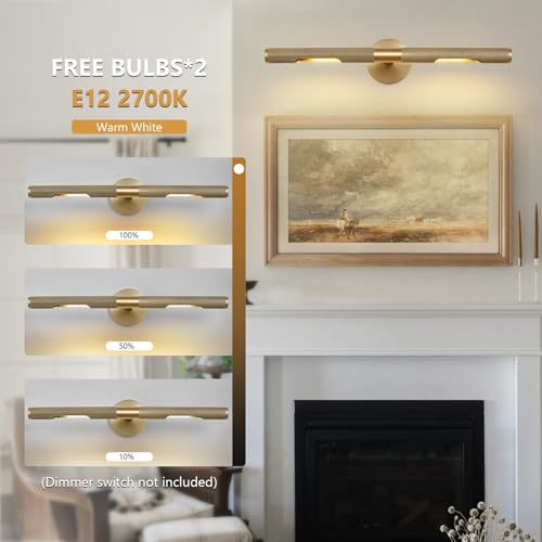 Image of 22 inch L Picture Light Dimmable Vanity Bathroom Light Rotatable 360 Wall Sconce Lights for Pictures Art Gallery Painting Frame,Include Bulbs,Brass 22 inch L x 1.38 inch D