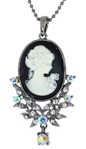 Mevoi Lady Profile Cameo Simulated Rhinestone Necklace