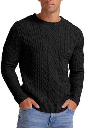 Hisir Herren Winter Pullover Dicke Kabelstrick Lässig Rundhals Warm Klassik Langärmelig Winterpullover Sweater Strickpullover Pulli Männer