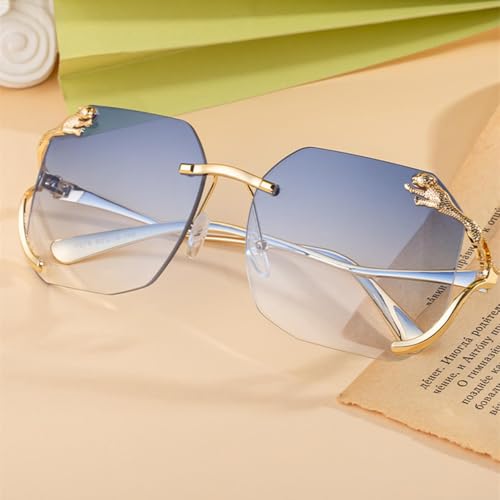 Oversized Rimless Sunglasses for Women Men Vintage Big Frame Punk Metal Leopard Luxury Popular3