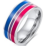 Nanafast 8mm Stainless Steel Enamel Rainbow Bisexual LGBT Pride Ring LGBTQ Pride Wedding Engagement Band Bisexual Size 10