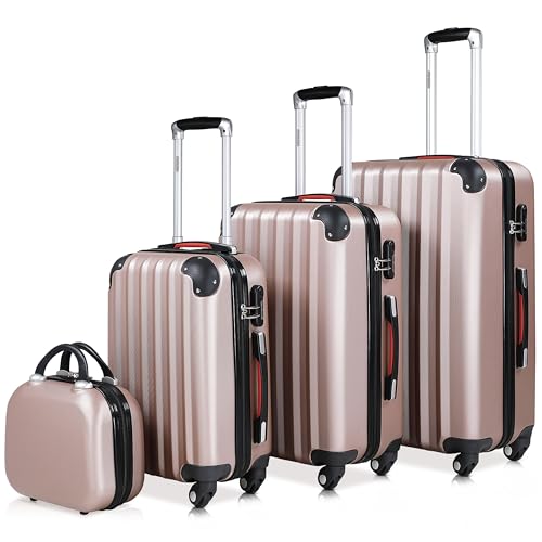 Monzana Set Valigie Rigide 4pz con Beauty Case incl. Lucchetto Organizer Bilancia Trolley Bagaglio Rosa