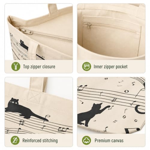 Image of Canvas Tote Bag for Women with Zipper