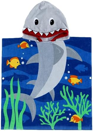 PERYOUN Child 100% Cotton Hooded Towel 24 x 48 inches (BlueShark)