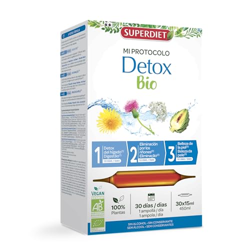 SUPERDIET - PROTOCOLO DETOX BIO - DETOX DEL ORGANISMO - ALIADO DEL HIGADO Y RIÑONES - FABRICADO EN FRANCIA - 30 AMPOLLAS DE 15ML