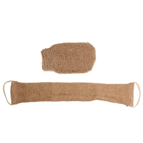 2Pcs Hemp Fiber Exfoliating Bath Gloves Double-Sided Scrubber with Back Strap for Deep Body Cleaning and Shower Spa