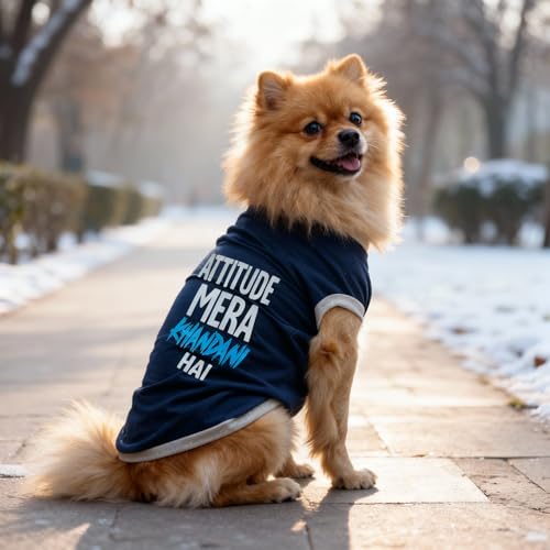 Image of JoyDaog Cozy Dog Winter Coat Blue Color 18 Inch(L)- inchAttitude Mera Khandani Hai inch Printed Soft Cotton Trendy Apparel for Medium Breeds | Indoor & Outdoor