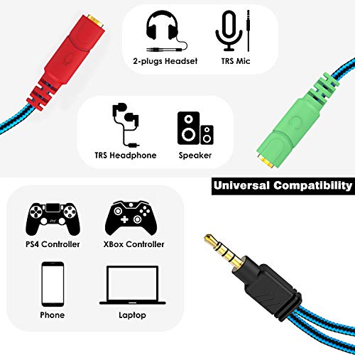Millso Headphone Splitter Adapter, 3.5Mm Audio + Mic 4 Pole Trrs Splitter (3.5Mm Male To 2X 3.5Mm Female) Jack Y Cable Compatible For Gaming Headset To Ps4, Xbox One, Phone, Laptop Ctia - 8Inch/20Cm #TOP2