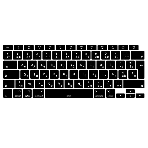 MiNGFi Français AZERTY Silicone Clavier Coque de Protection / Couverture pour MacBook Air 13' Touch ID Modèle M1 A2337 A2179 (2020+) EU/ISO Clavier - Noir