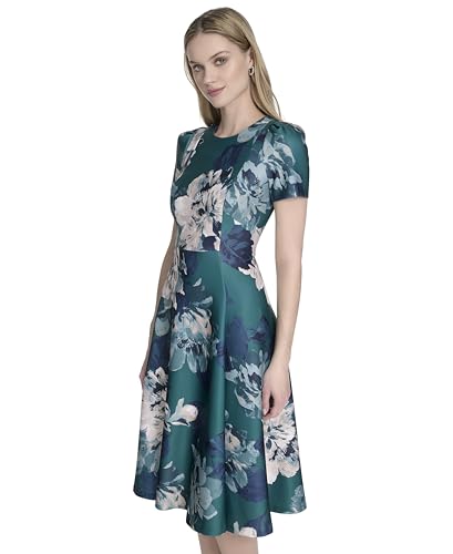 Calvin Klein Women's Short Sleeve Floral Print Scuba Crepe A-line Dress3