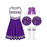 Toulite 4 Pcs Girls Cheerleader Costume Outfit Set Fancy Dress for Kids Sport Game Cosplay(11-12 Years,Purple)