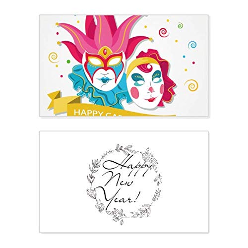 Tarjeta de felicitación de Año Nuevo inspirada en el mágico carnaval de Venecia con mensaje