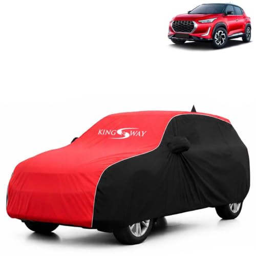 Image of KINGSWAY Super Waterproof Car Cover Only with Magnite (Year 2020 Onwards - All Model) | Mirror and Antenna Pockets | All Weather Car Body Cover with Silver Piping | Black Red