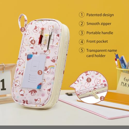 Image of Janhavi Initial Large Capacity Premium Oxford Cute Aesthetic Pencil Case Pouch Bag Special School Supplies Colored Stationery Organizer Gifts for Girls, Women, Adults