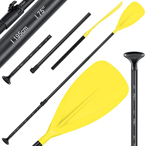 KESSER Paddle - 3-teilig für Kayak SUP Stand-Up Paddling Board Stechpaddel Verstellbar Teleskop 165cm-215cm Aluminum für Stand Up Paddel Kajakfahren Surfboard Boot Anti-Rutsch Stecksystem Gelb