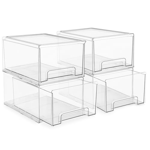 Image of Sorbus Large Clear Stackable Storage Drawers – 4-Pack Plastic Organizer Bins with Handles – Stackable Pull-Out Storage Drawers for Closet, Pantry, Office, Bathroom, Craft, and Toy Organization