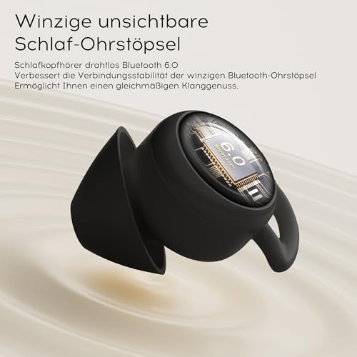sunvito Schlafkopfhörer Bluetooth 6.0, Schlafkopfhörer Seitenschläfer, Mini Kopfhörer zum Schlafen mit Noise Cancelling, Weiche Flüssigsilikon Ohrhörer mit Langer Akkulaufzeit für Schlaf, Reisen