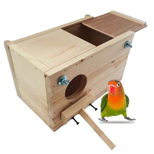 Recopilación de Nido del mes. 48 Alamazonas | Nido para Agapornis y Periquitos de Madera Natural | Nido para Aves con Refuerzo de Alta Calidad | 100% Natural - No Tóxico y Seguro | Medidas 29x18x17 cm