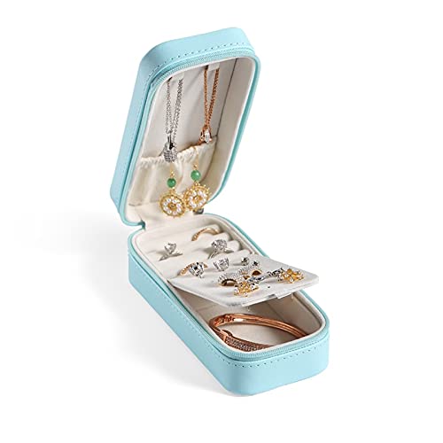 YAYA2021-SHOP Boîte à Bijoux Mini Voyage Bijoux Cas de Stockage Girl Portable PU Bague en Cuir Bague Collier Organisateur Boîte à Bijoux Organisateur Coffret à Bijoux pour Femmes (Color : New Blue)