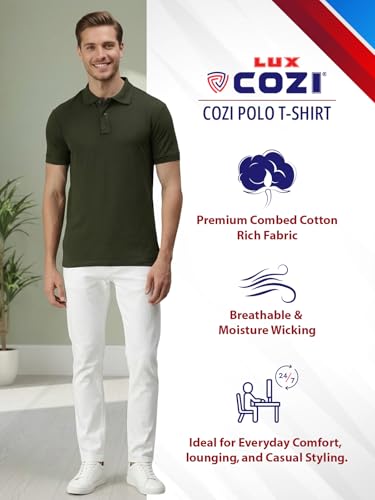Image of Lux Cozi Men's Cotton Solid Polo Tshirt | Collar Tshirts | Half Sleeves | Stylish & Premium All Day Wear | Pack of 1