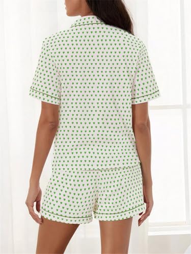 Image of Ammiko Womens Pajamas Set Y2k Loungewear Pajama Button Down Top and Shorts Monkey Beach Short Sleeve Sleepwear Preppy