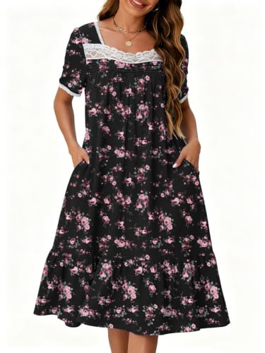 Image of CRIPOM House Dress for Women with Pockets Lace Collar Mumus S-3XL