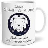 Sternzeichen Löwe Große Kaffee-Tasse mit Spruch im Geschenkkarton mit Sternzeichen zum Geburtstag