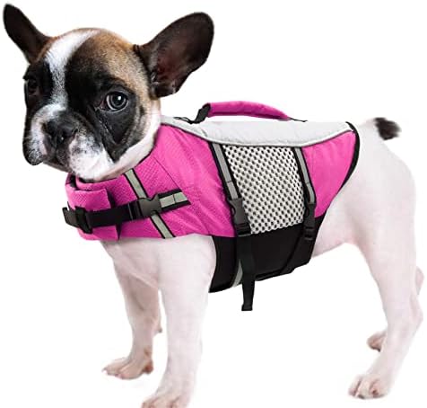 AFR&RF Dog Life Jacket Swimming Vest Lightweight High Reflective Pet Lifesaver with Leash Lift Handle Ring,Pink,XS