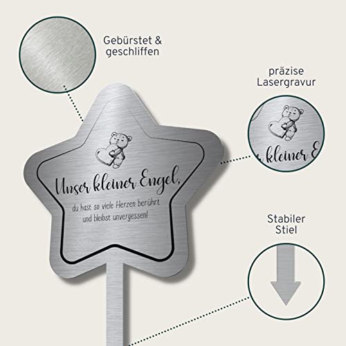 CHRISCK design Herz Grabstecker Grabschmuck aus Edelstahl mit Namen oder Spruch - Wir vermissen Dich Grabschmuck wetterfest Urnengrab - persönliche Grabdeko individuell gestalten (Personalisierbar)