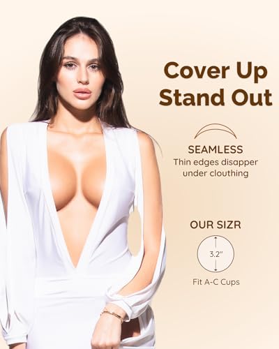 Double Sided Sticky Pasties Nipple Covers - 3 Pairs Silicone Reusable Adhesive Breast Petals for Women Beige3