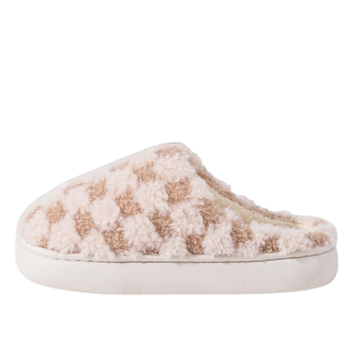 Cute Kawaii Multi Colored Checkered Plush Fuzzy Soft Warm Fluffy House Slippers for Women Anti-Slip Rubber Sole Slides