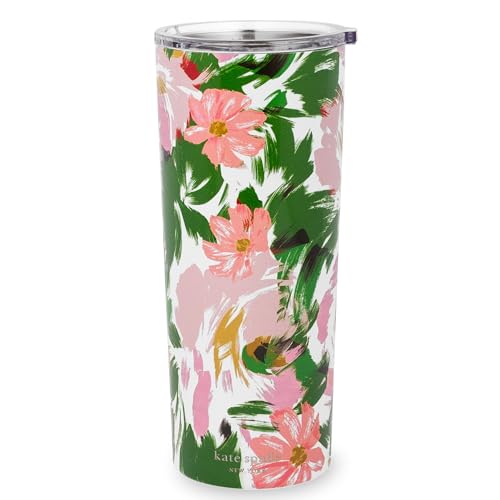 Kate Spade New York Insulated Stainless Steel Tumbler, 24 Ounce Double Wall Travel Cup with Lid, Christmas Bulbs
