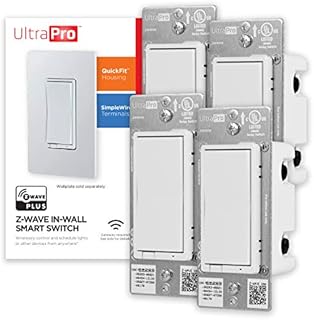 UltraPro Z-Wave Smart Rocker Light Switch with QuickFit and SimpleWire, 3-Way Ready, Works with Alexa, Google Assistant, ZWave Hub Required, Repeater/Range Extender, White Paddle Only, 4-Pack, 54891