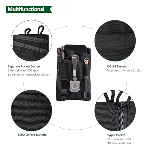 Image of HXOUSE Small Small EDC Pocket Pouch - EDC Organizer Pouch with 4 Pockets for Men, Mini Pocket Tool Pouch for Knife /Flashlight /Tactical Pen - Men's Mini Tool Pouch for Daily Carry
